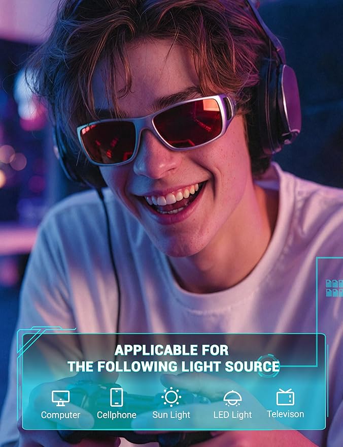 TIJN Sonia Sleep Glasses for Blue & Green Light Blocking,Red Lens with Dual AR Coating,Wraparound Frame for Gaming Screen