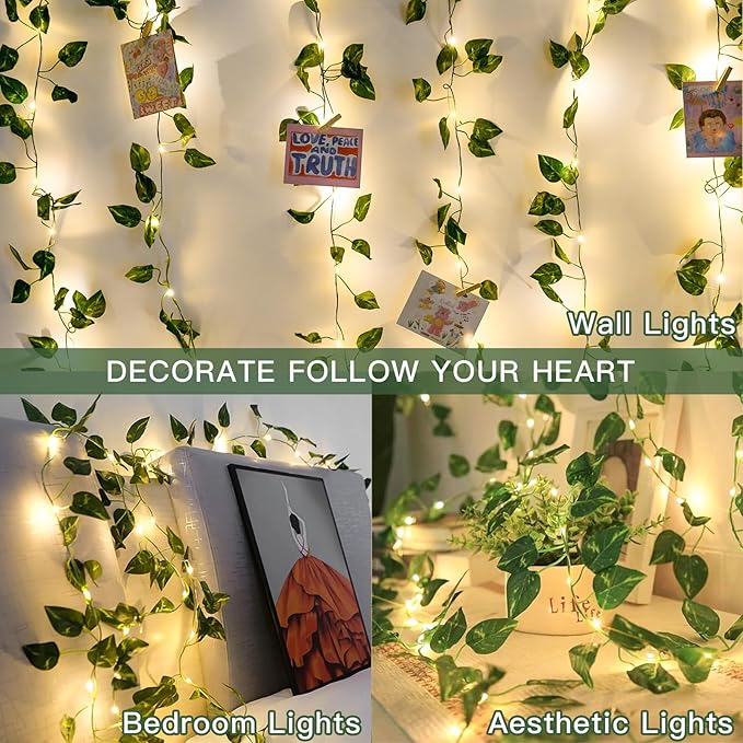 suddus Vine with Fairy Lights Battery Operated, 13.1ft 40 LED Pothos String