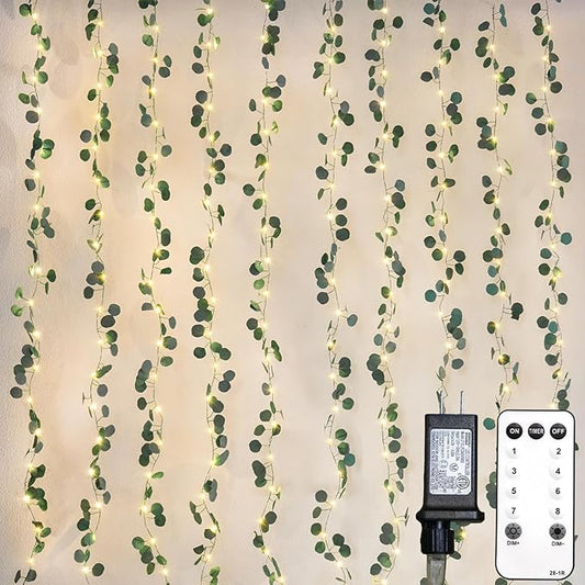 suddus 200 LED Vine with Light Plug in, 6.5ft x 6.5ft Eucalyptus Fairy Curtain