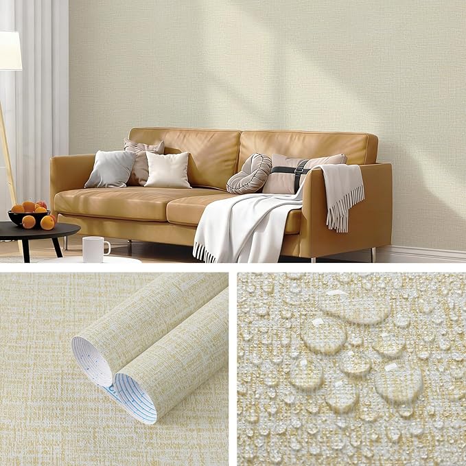 Guvana Grasscloth Peel and Stick Wallpaper Cream Textured Contact Paper Modern