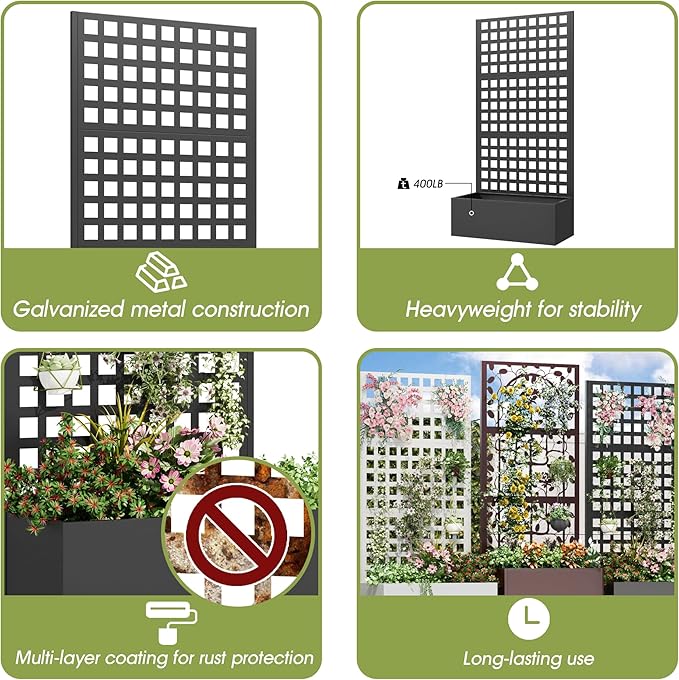 Metal Planter Box with Trellis, Planter Box Trellis with Privacy Screen and