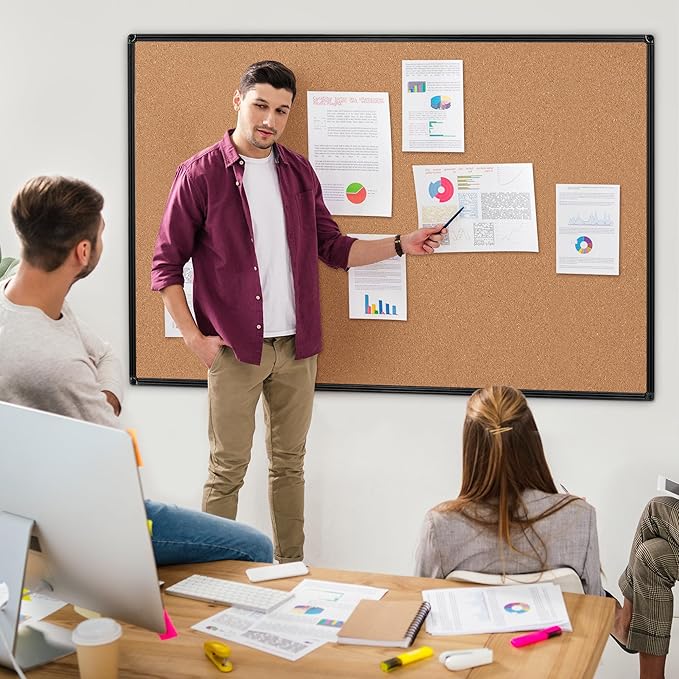 Extra Large Cork Bulletin Board 60" X 36", Wall Mounted Notice Pin Board