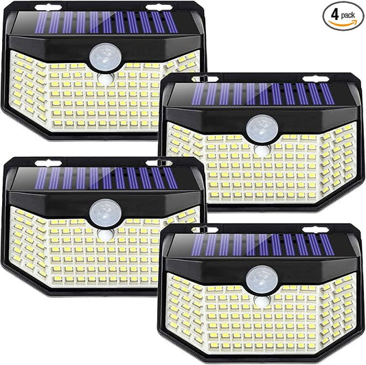 HMCITY Solar Lights Outdoor 120 LED 3 Lighting Modes, Motion Sensor Wall Lights