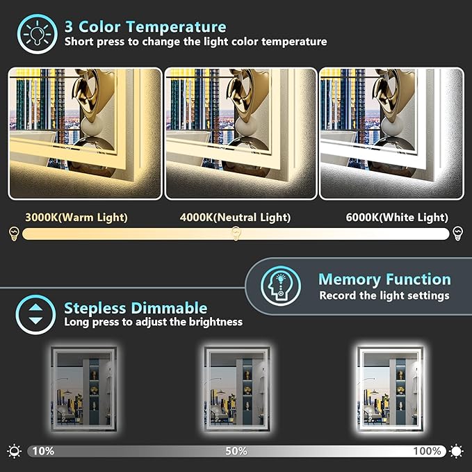 24x30 LED Bathroom Mirror with Lights, Backlit and Front Lit Anti-Fog Lighted
