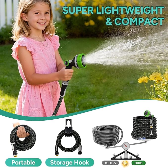 Garden Hose 75FT, Flexible Lightweight Non-Expandable Water Hose with 10 Function Nozzle, No-Kink, Leak-Proof, Burst-Resistant, High-Pressure for Yard, Outdoor