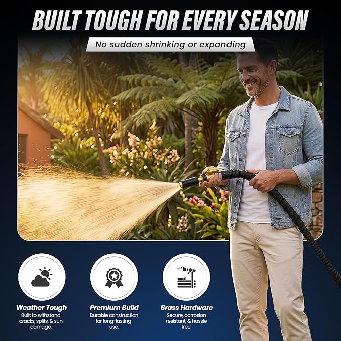 TITAN 100 ft Garden Hose – Lightweight Flexible Water Hose, Kink-Free Non-Expanding, High Flow, Solid Brass Fittings, Leak-Proof with Nozzle