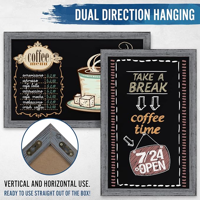HBCY Creations Rustic Grey Wooden Magnetic Wall Chalkboard, Extra Large Size