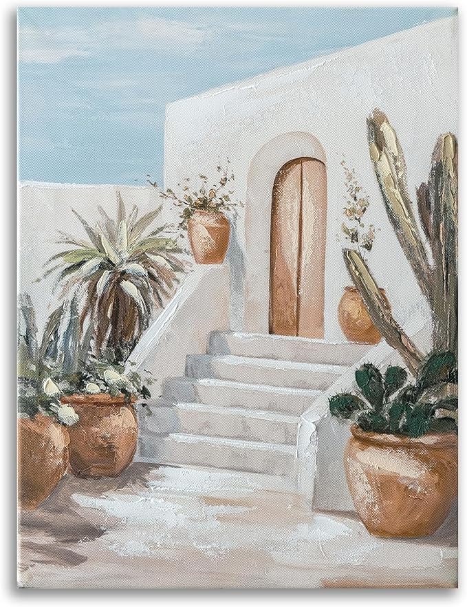 Hand-Painted Trendy blue Canvas Wall Art Pastel Preppy mediterranean Painting