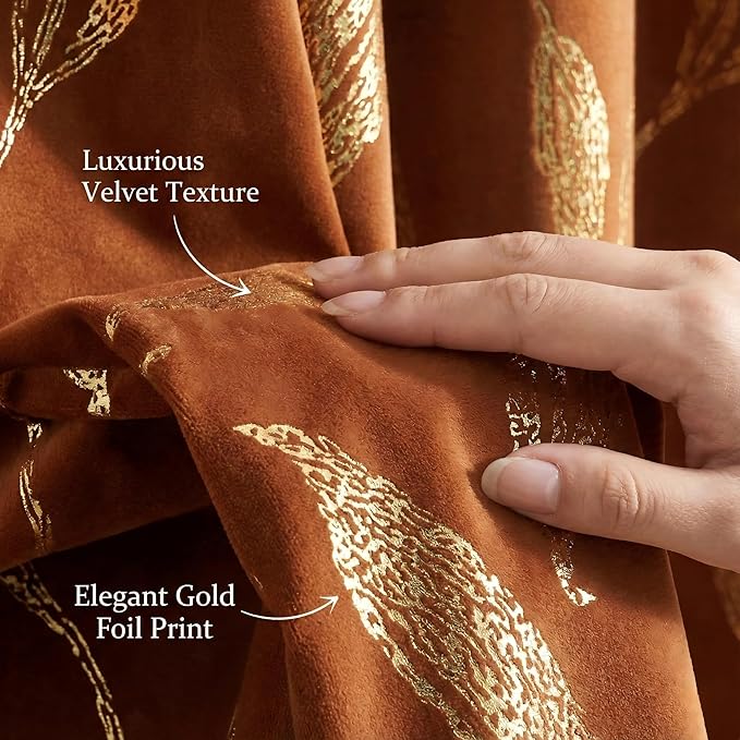 NICETOWN Burnt Orange Velvet Curtains