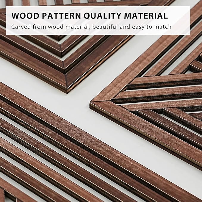VIYYIEA Boho Solid Wood Carved Wall Art Set of 3, Geometric Minimalist Wooden