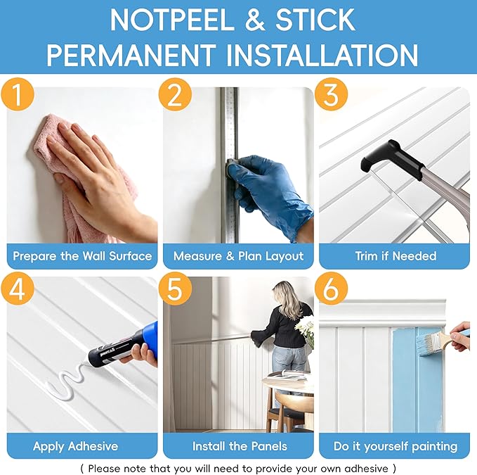 PS Wainscoting Wall Panel Kit, Paintable Waterproof PS Panels
