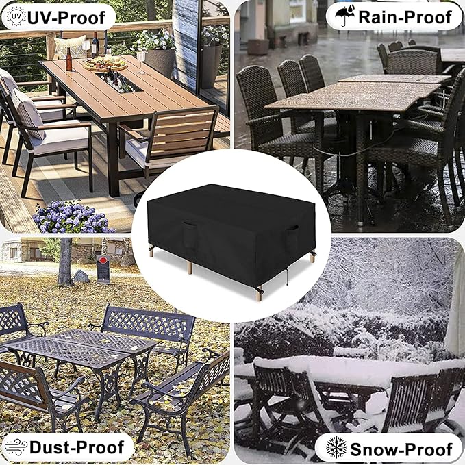 OutdoorLines Outdoor Waterproof Patio Table Furniture Set Covers - Rectangle Couch Sectional Cover Outside Weatherproof Patio Furniture Covering for Deck, Lawn and Backyard 126"L x 126"W x 32"H, Black
