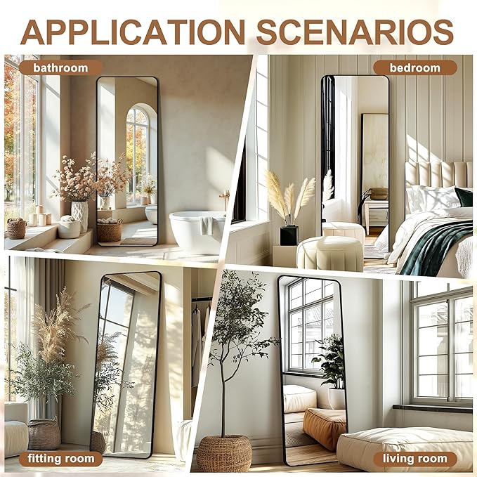 Delma Full Length Mirror, Wall Mounted, Freestanding or Leaning, Rounded