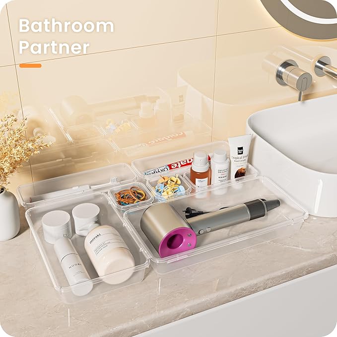 A-LuGei 【Military Grade】 Drawer Organizer, 【𝟱𝗦𝗶𝘇𝗲】 Makeup organizer, 【Holds 177 Items】 Bathroom Organizers and Storage, Organization and Storage, Desk Drawer Organizer for Bathroom Vanity