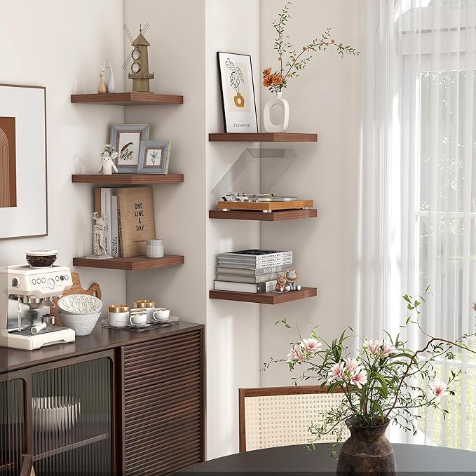 Square Floating Shelves for Wall 8"W x 8"D x 1.2"H, Small Engineered Wood Wall