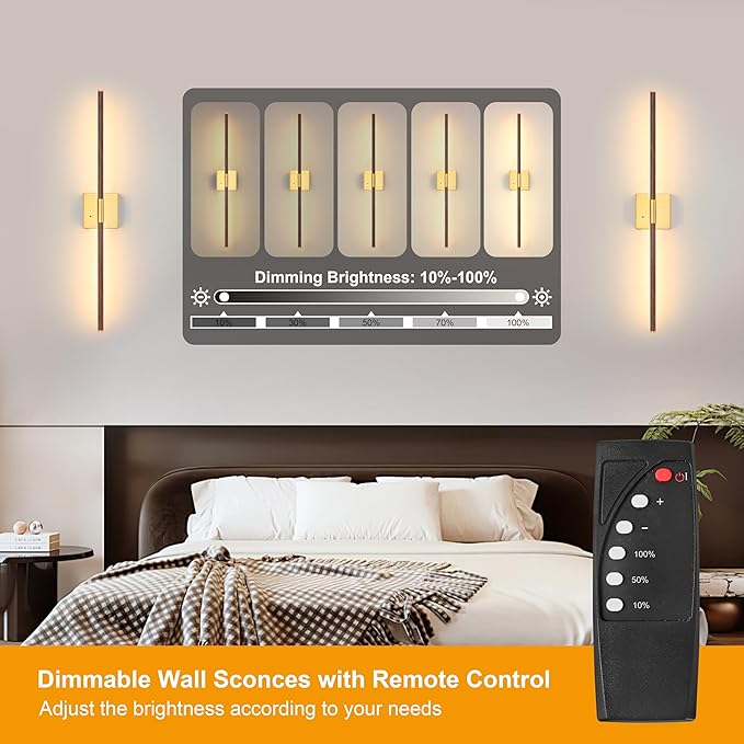 Morauroral 36 Inch Battery Operated Wall Sconces Set of 2, Dimmable Battery