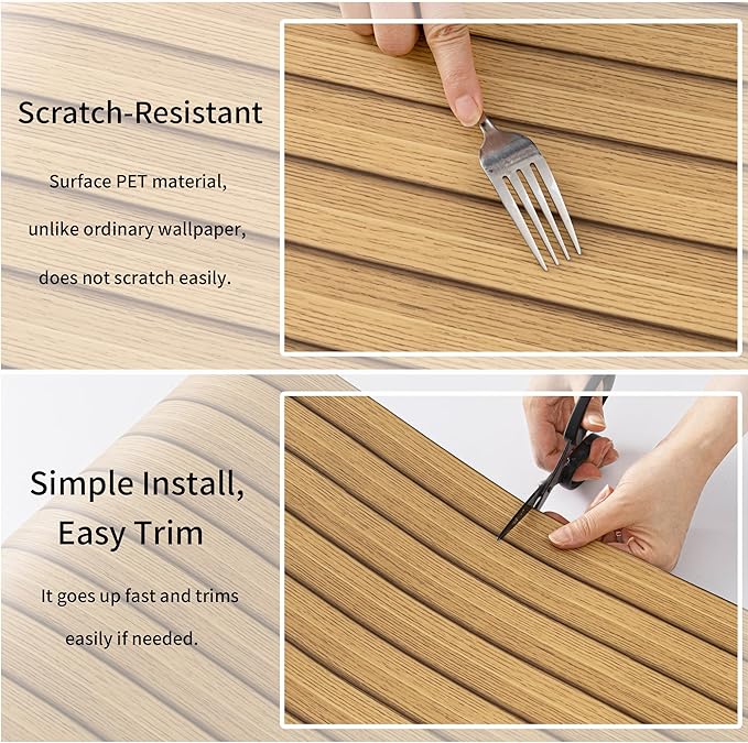 Haimin Wood Grain Slat Wall Panels Peel and Stick Faux Wood Thick Wallpaper