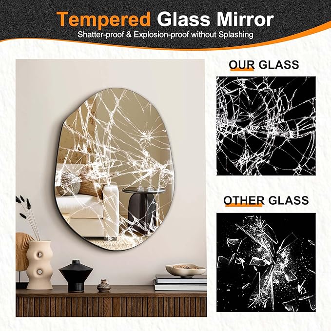 Delma Irregular Wall Mirror, Frameless Decorative Mirror