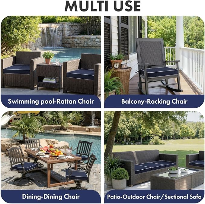MIULEE Navy Outdoor Chair Cushions Set of 2, 17x16x2 Inch Waterproof Patio Seat Cushions for Outdoor Furniture Couch Sofa, 3 Year Color Fastness High Density Foam with Adjustable Ties