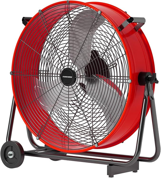 24 Inch Industrial Drum Fan 8800 CFM High Velocity Floor Fan for Garage, Warehouse & Workshop - 3-Speed Heavy Duty Metal Fan with 360Â° Tilt, Wheels & UL Safety Listed