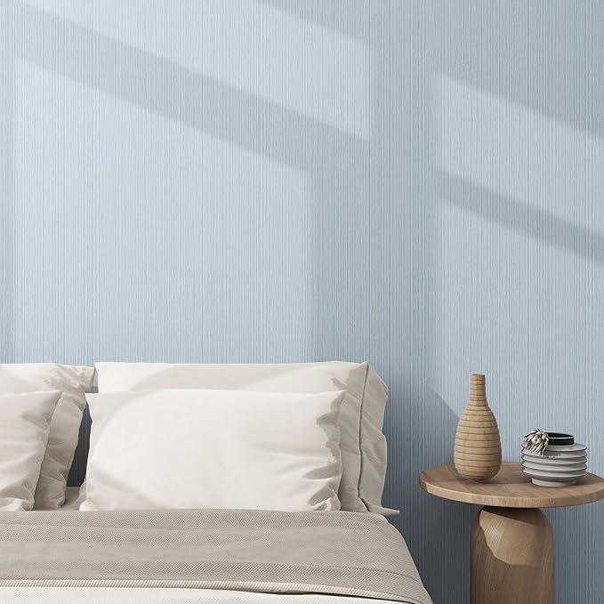 Grasscloth Textured Wallpaper Light Blue Peel and Stick 24inX393in Fabric Wall