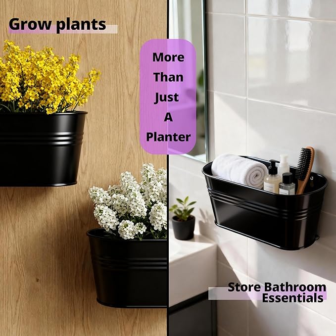 LaLaGreen Wall Planter Black Oval Metal Pot Hanging Decor Flower Railing Fence