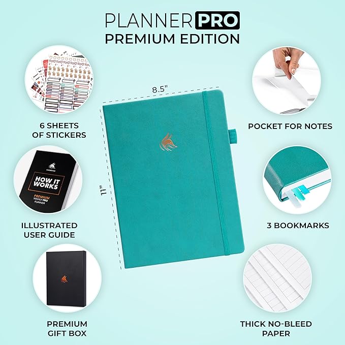 Clever Fox Planner Pro Premium – Luxurious Weekly & Monthly Planner with Budget Organizer for Productivity & Goals, Undated, A4 (Viridian)