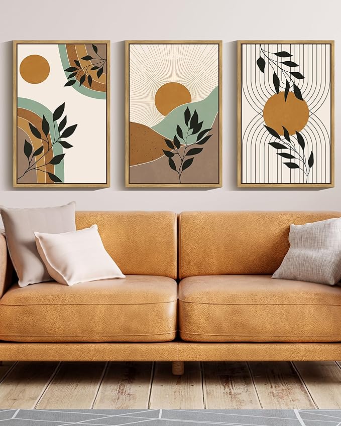 PHOPAGO Boho Wall Art Sage Plant Botanical Framed Wall Printing Large 16x24in