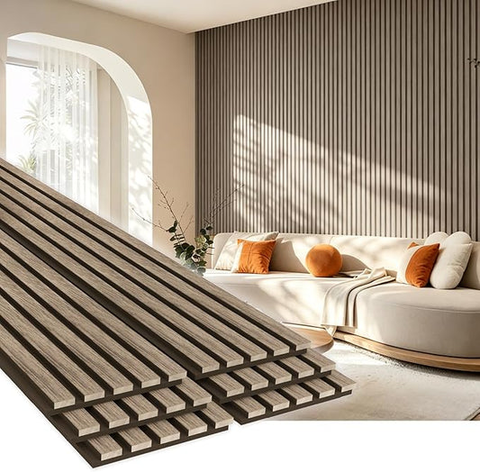 EVERECO 6 Pack Wood Slat Acoustic Wall Panels 92.5" × 7.87", 3D Sound Absorbing