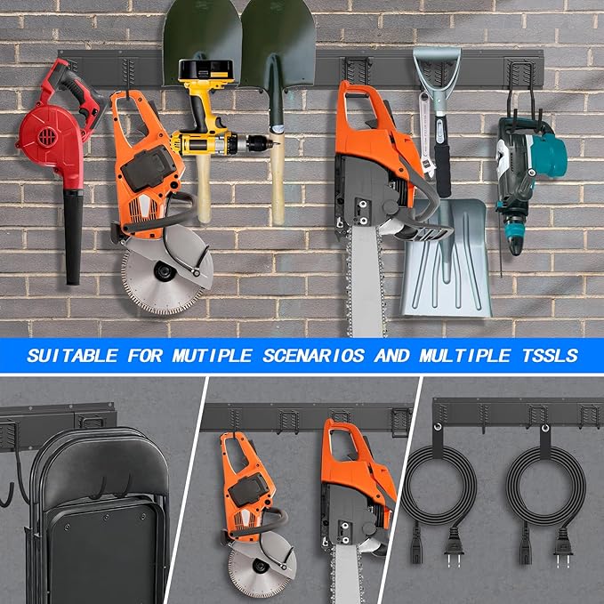 CBWLWJ Garage Tool Organizer Wall Mount, 64 inch Garage Wall Organizer, 660lbs Sturdy Garden Tool Organizer with 8 Adjustable Hooks, for Yard, Shed, Basement, Workshop(Black)