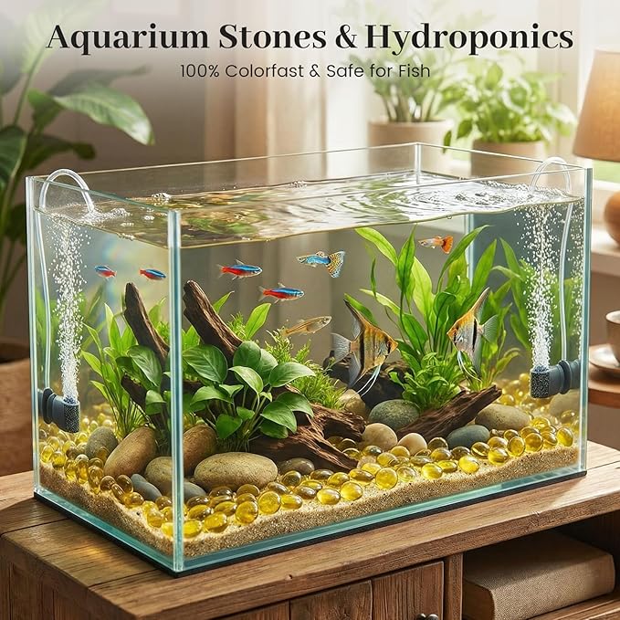 FUTUREPLUSX 5Lb Flat Glass Marbles, Amber Yellow Vase Filler Beads Flat Gems Decorative Glass Stones for Table Scatter Hydroponic Plant Decor