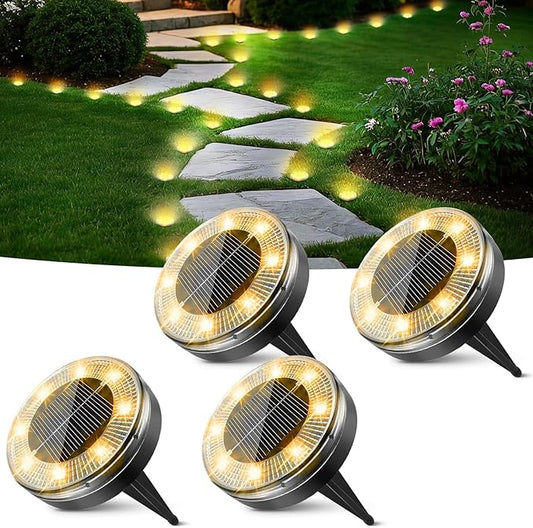 Peasur Mini Solar Ground Lights, 4 Pack Flat Solar Disc Lights Outdoor Waterproof, 2.3 Inch Small Solar Garden Lights Landscape Lighting for Outside Pathway Garden Yard Lawn Walkway,Warm White