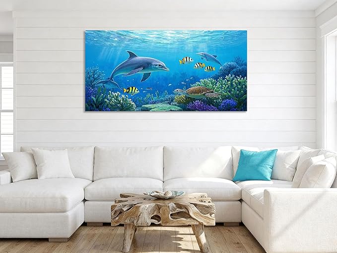 Ardemy Ocean Life Wall Art 40"x20" Picture, Waterproof Canvas Print