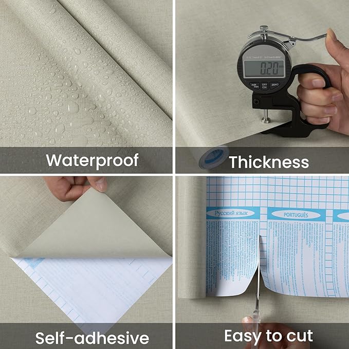 practicalWs Cream Contact Paper 17.7 inch x 118 inch Grasscloth Texture Peel
