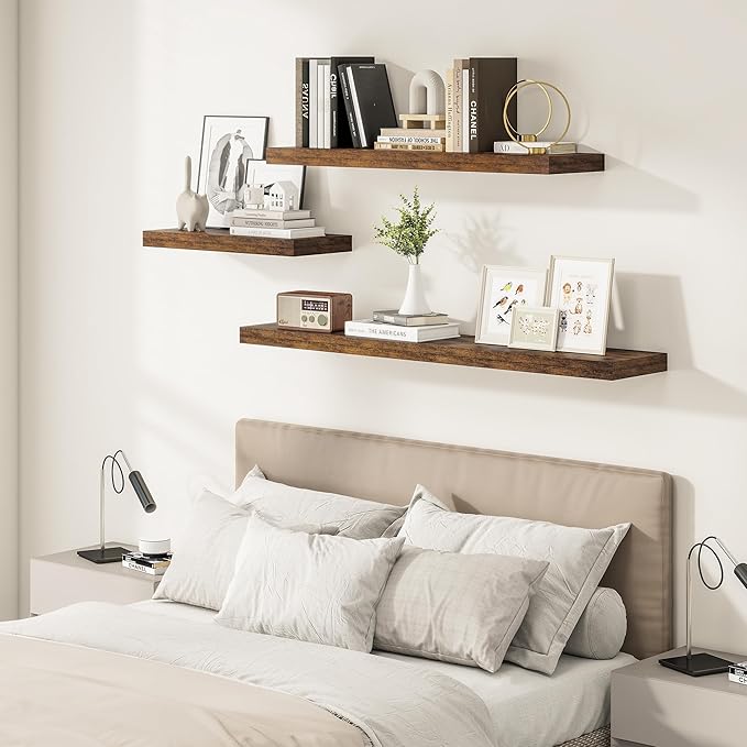Vivelove 12" Deep Floating Shelves Over Toilet, Farmhouse Rustic Shelves