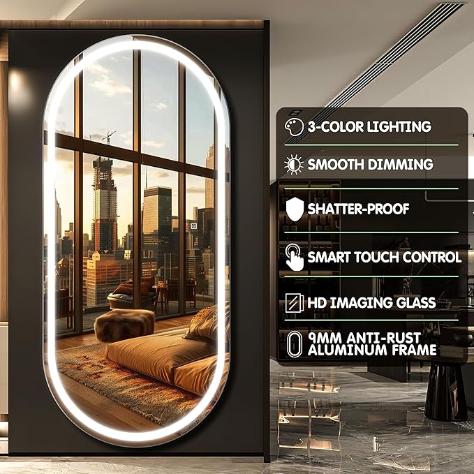 FENNIO Full Length Mirror with Lights, Wall Mounted Hanging Mirror with Lights