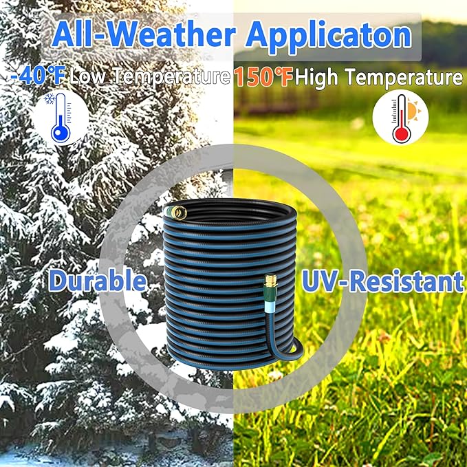 100 ft Non-expanding Garden Hose, 2025 Durable Water Hose, Leak-Proof Multi-Layer Outdoor Hose with Solid Brass Connectors Fittings for Lawn Car Watering Plants Cleaning, Black-Blue