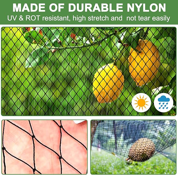 DQS Bird Netting - 25'x50' Heavy Duty with 1' Square Mesh, Poultry Netting for Chicken Coop Roof, Garden Protection, Nylon Mesh for Fruit Trees, Bushes