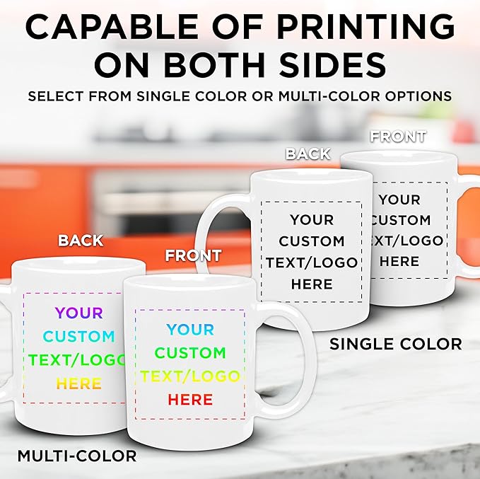 Custom Ceramic Coffee Mugs 11 oz. Set of 50, Personalized Bulk Pack - Coffee cup set, Iced coffee cup, Gaming mug - White