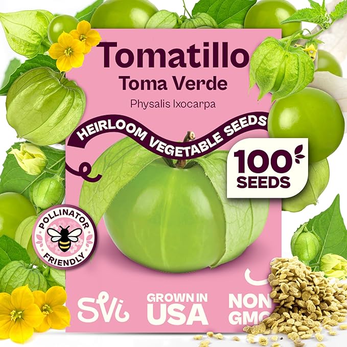 SVI 100 Toma Verde Tomatillo Seeds for Planting (Physalis ixocarpa) â Mexican Tomatillo Salsa Verde Favorite, Prolific 2â4oz Tomatillos â Heirloom Vegetable Seeds for Outdoor & Indoor Garden