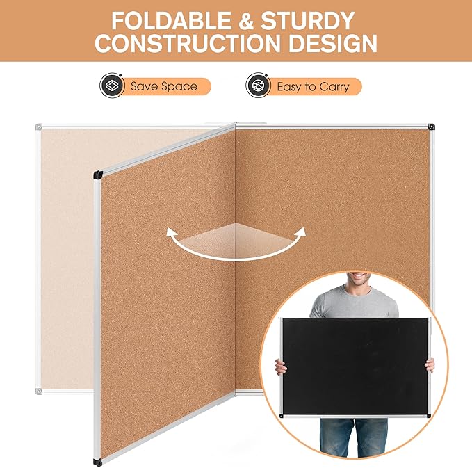 Cork Board Bulletin Board 36 x 48, Foldable Office Board