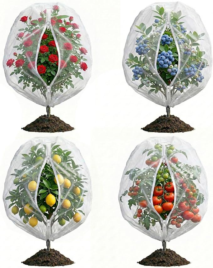 4 Pack Bird Netting for Garden Protection with Zipper & Drawstring - Garden Netting Pest Barrier 4.9x4FT,Cover for Blueberry Bushes Tomato Fruit Tree and Plants Protection from Insect Mosquito Birds