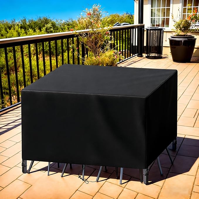 Patio Furniture Cover Rectangle 44"(L) x 28"(W) x 32"(H), Custom Heavy Duty 420D Waterproof Outdoor Cover with Drawstring & Buckles for Table Chair Garden, Black