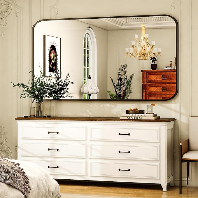 Easly 30 x 48 Inch Bathroom Mirror, Rounded Rectangular Vanity Mirror