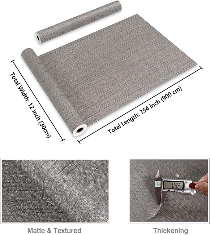 CRE8TIVE Dark Grey Grasscloth Wallpaper Removable Textured Wallpaper Stick and