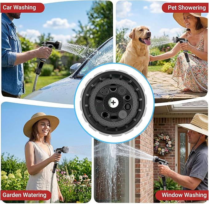 Lefree 125ft Stainless Steel Garden Hose - No-Kink Leak-Proof Crush Resistant, Dog Chew Proof with Upgraded Protective Rubber Sleeve, 10-Function Nozzle for Large Yard, Gardening, RV, Pet Bath