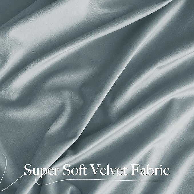 NICETOWN Stone Blue Velvet Curtains & Drapes 108 inches Long