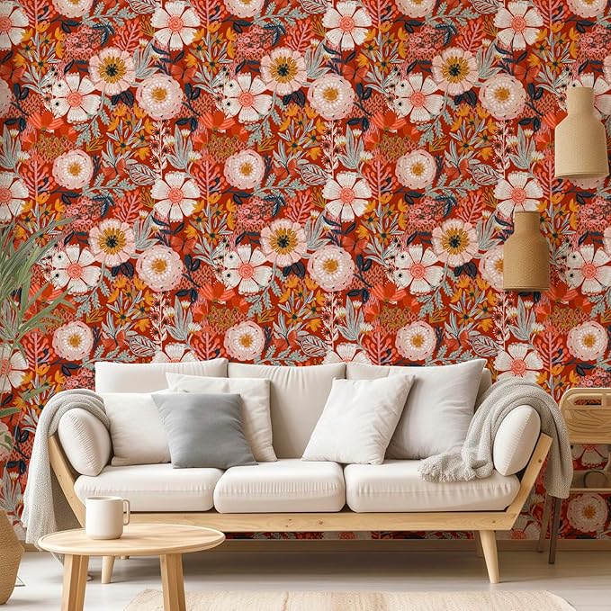 HAOKHOME Boho Peel and Stick Wallpaper Floral Wall Paper Removable
