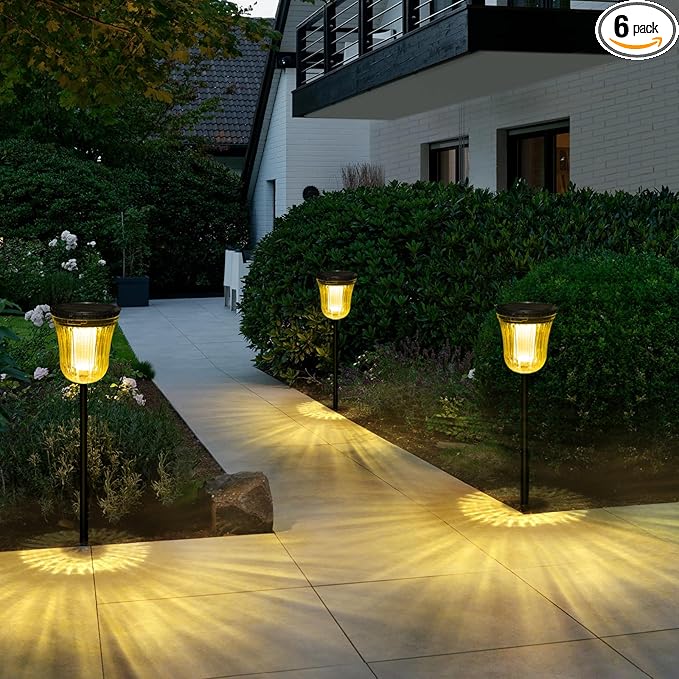 Solar Lights Outside Waterproof, 6 Pack 200â¯Lumens Super Bright Solar Pathway Lights Outdoor Waterproof with 2 Lighting Modes, Auto On/Off Outdoor Solar Lights for Yard, Walkway, Lawn