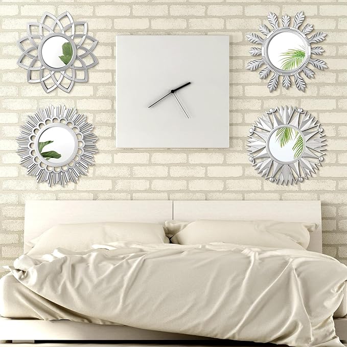 Dandat Set of 4 Gold Mirrors for Wall Decor Small Circle Flowers Mirrors
